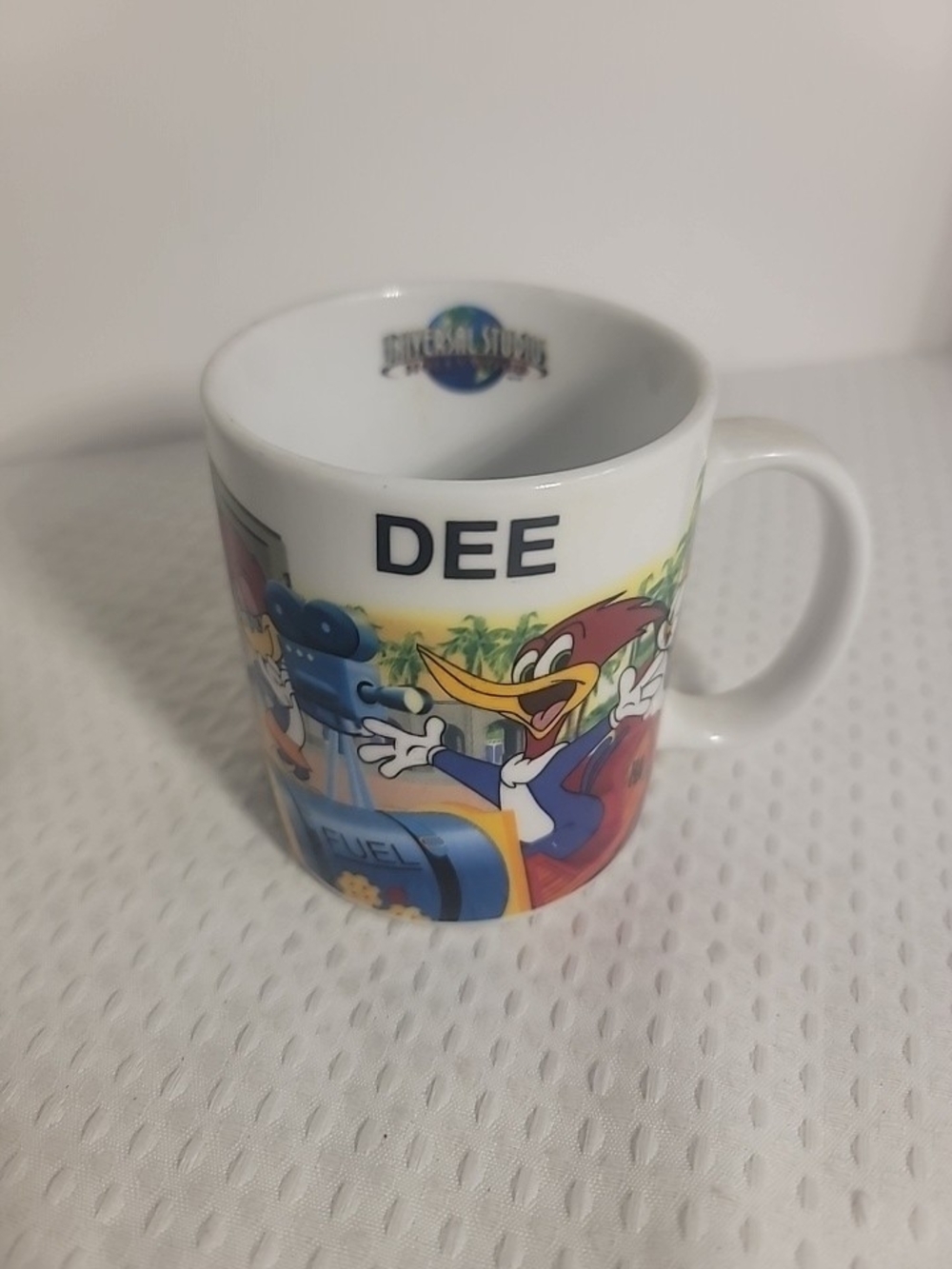 Universal White Ceramic 'DEE' Woodpecker Character Mug